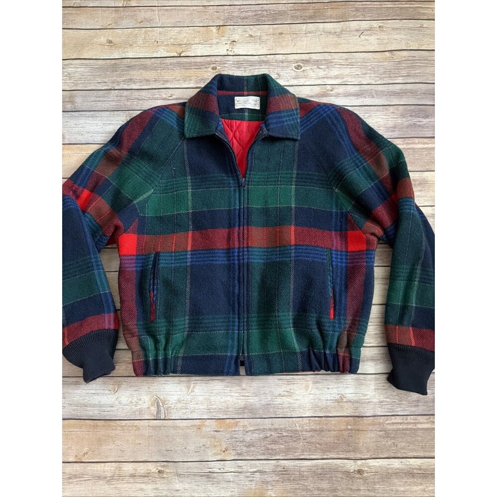 Vintage 80s Pendleton Womens BluePlaid Wool Quilted Thisulate  Bomber Jacket S